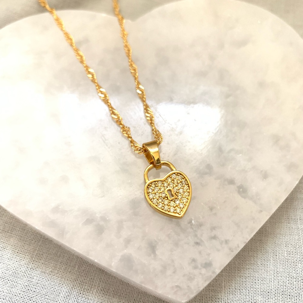 Gold filled heart lock necklace
